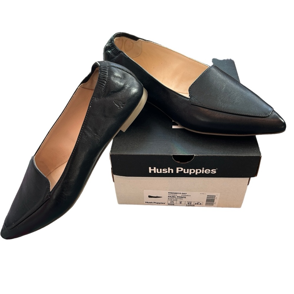 Hush Puppies Women's Hazel Pointe Flat Black Leather Sz 11 W